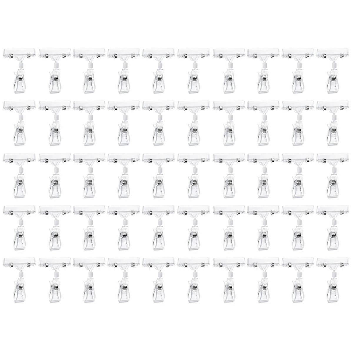 50 Pcs Rotatable Sign Clips, Double-Sided Merchandise Sign Holders, Plastic Clear Tag Display Racks