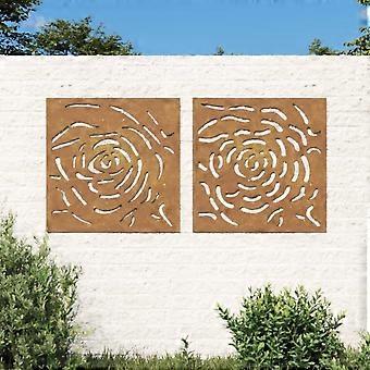 Garten-Wanddekorationen 2 Stück 55x55 cm Cortenstahl Rosette Design
