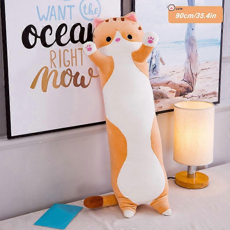 Cylindrical Cat Figure Pillow Soft Sleeping Animal Plush Doll Bedside Couch Cushion for Kids Adults 50 cm Long Gray New