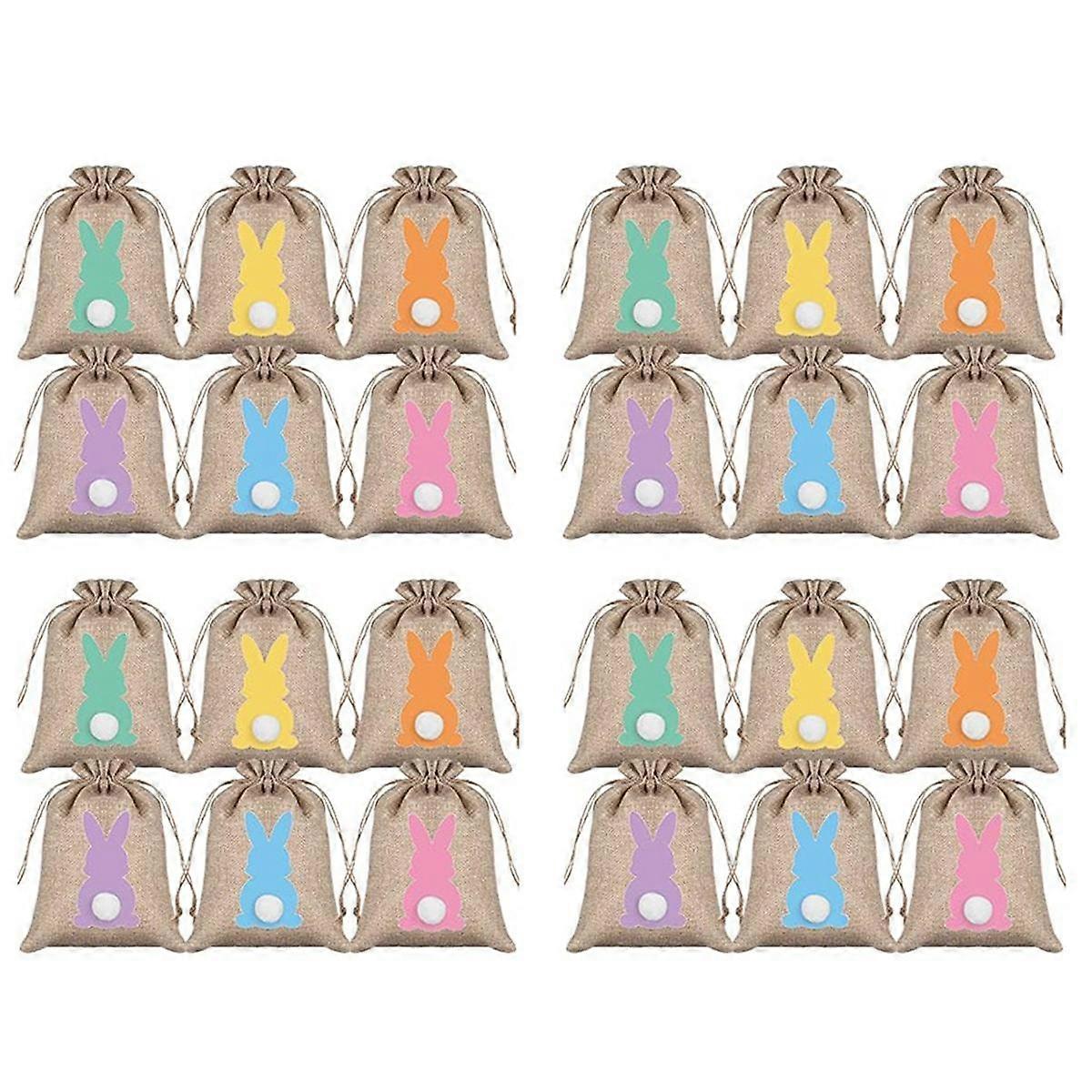 24Pcs Drawstring Gift Bags Easter Burlap Bag Drawstring Gift Bag Easter Bunny Linen Bag with Ail Gi