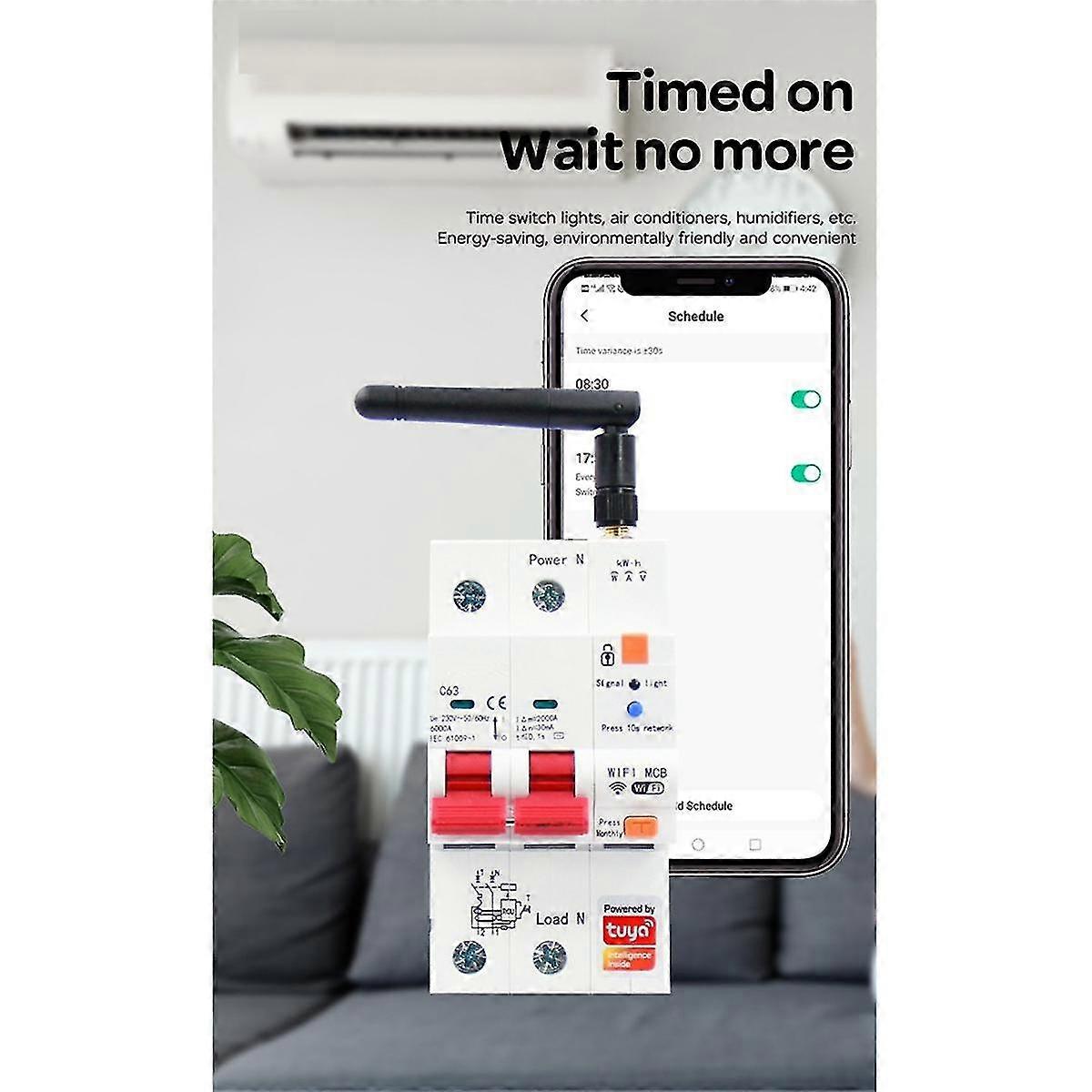 Tuya Smart WiFi RS485 4P MCB Breaker Prepaid Meter Timer Switch Voltage Current Protector Voice Control 63A Adjustable