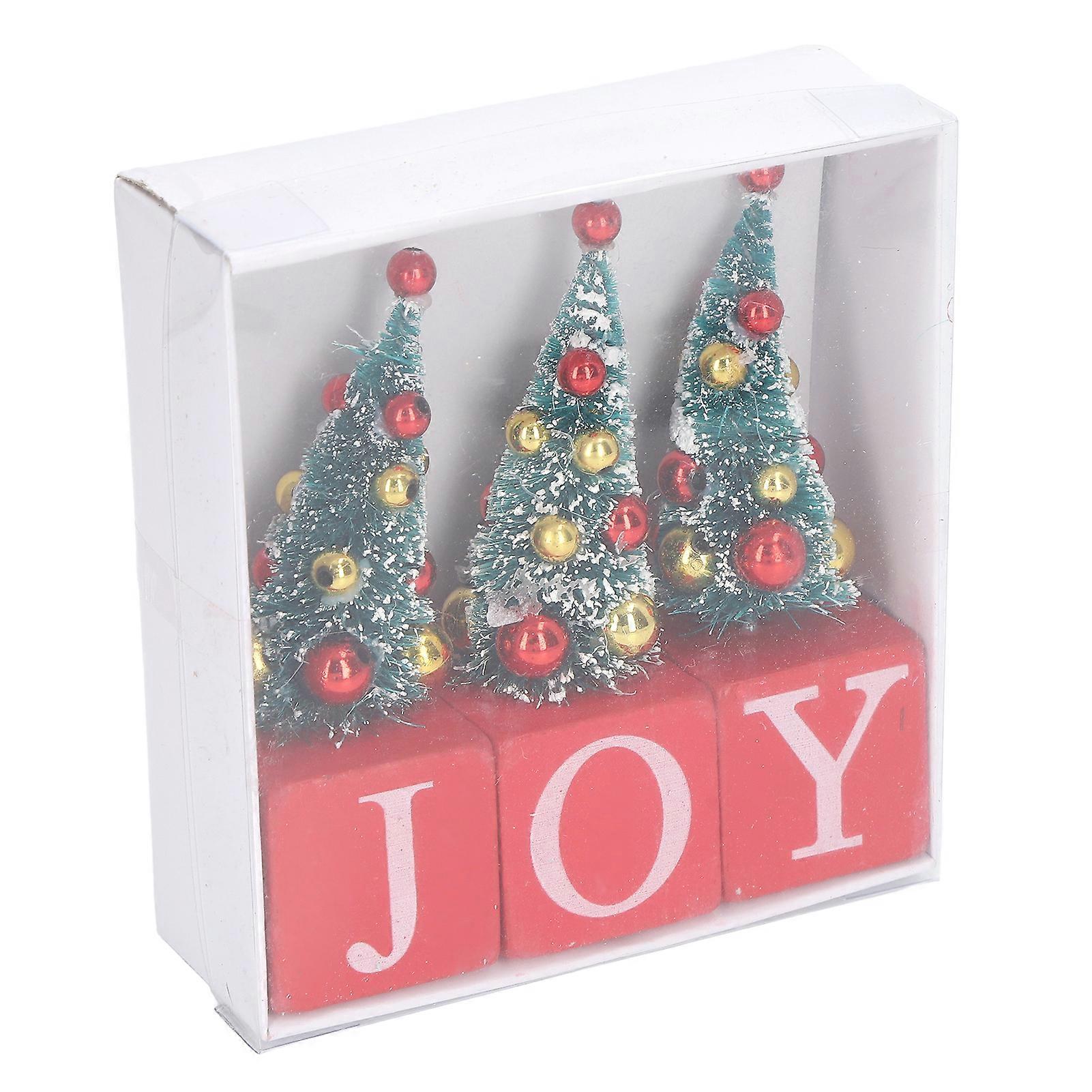 3 Pcs Mini Christmas Tree Decoration Rustic Style Mini Christmas Tree JOY Wooden Block Sign Table Decoration YEMAA