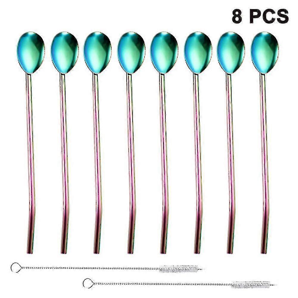 Reusable Stainless Steel Straws Spoons With Spoons With Brush 8 Pcs