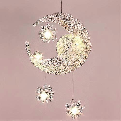 シャンデリアサスペンション月の星は、子供の寝室(白い光)のための5つの球根と天井の照明器具アルミニウムを導いた