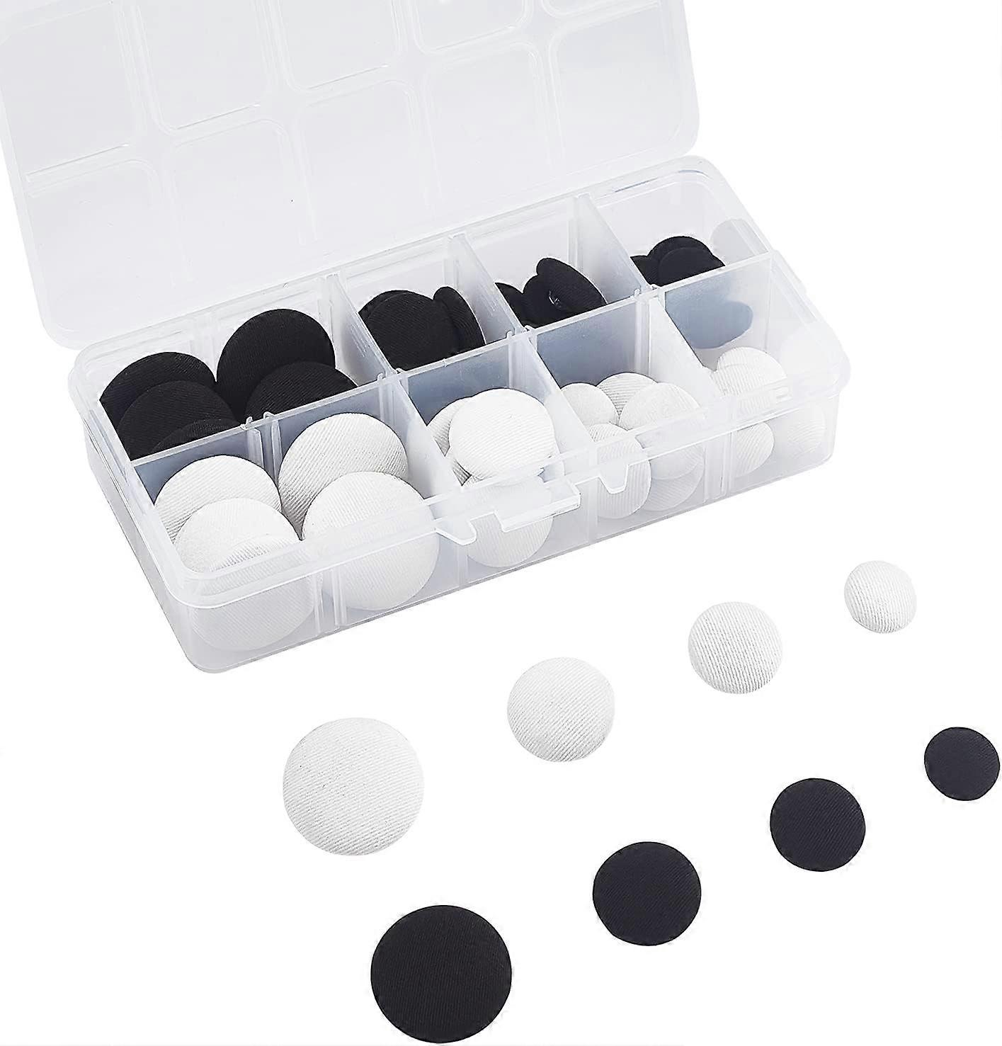 48pcs 4 Size Flatback Fabric Covered Button Black White Fabric Metal Shank Buttons Craft Buttons for Suits Gowns Blouses Shirts DIY Sewing(14mm 17mm 1