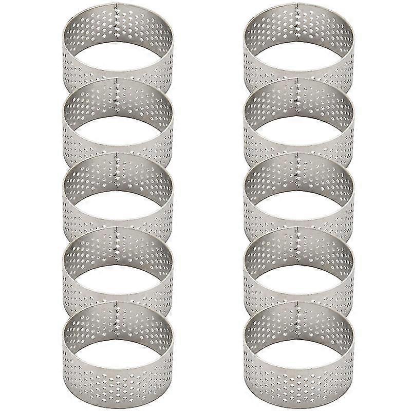 10pcs 4.5cmラウンドステンレス穴あきシームレスタルトリングキッシュリングタルトパイタルトリング穴付き