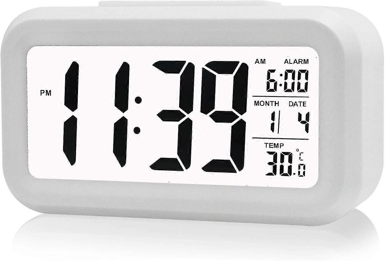 Led Alarm Clock Digital Snooze Snooze Sensor Light Activated Backlight Date Temperature Display(white)
