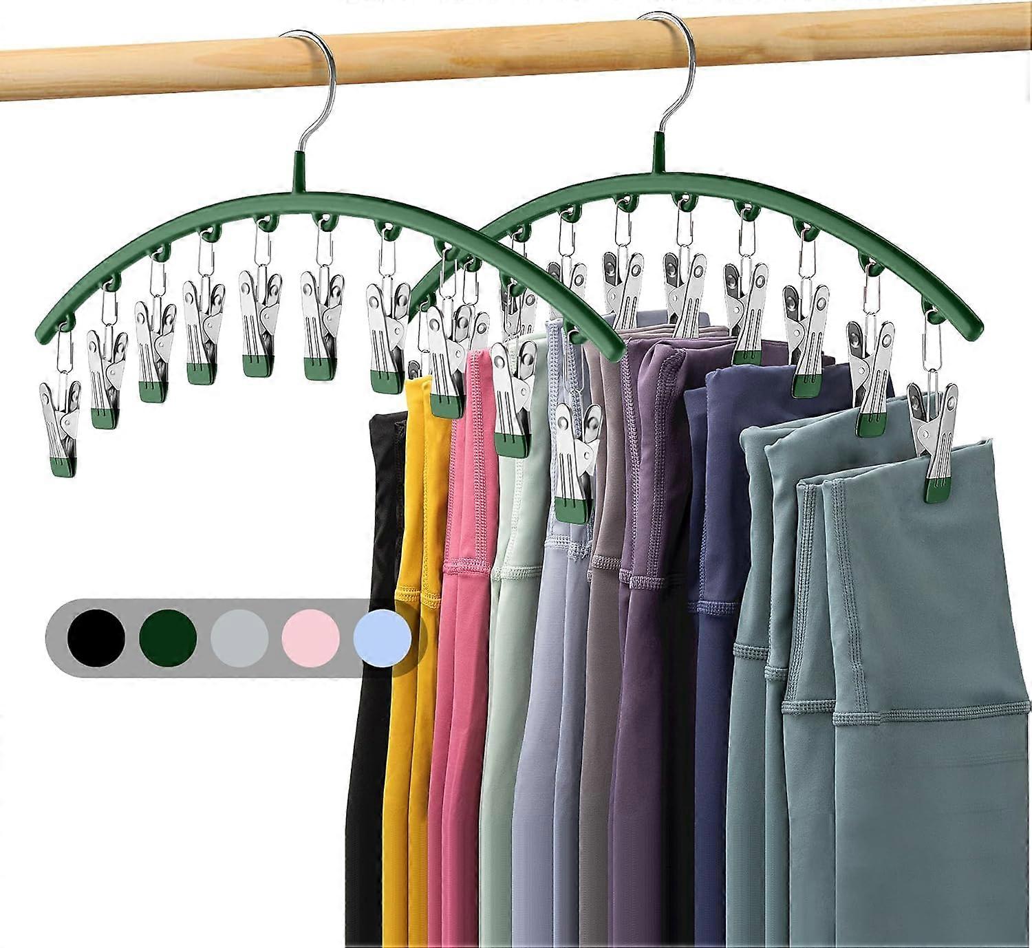 2 Pack w/10 Clips , Space Saving Hanging Closet Organizer w/Rubber Coated Closet Organizers and Storage, green