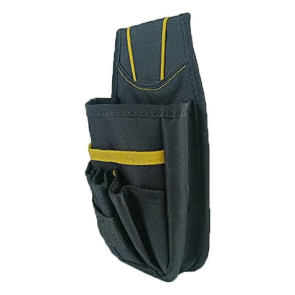 Professional black tool bag with adjustable belt and belt buckle, strong we