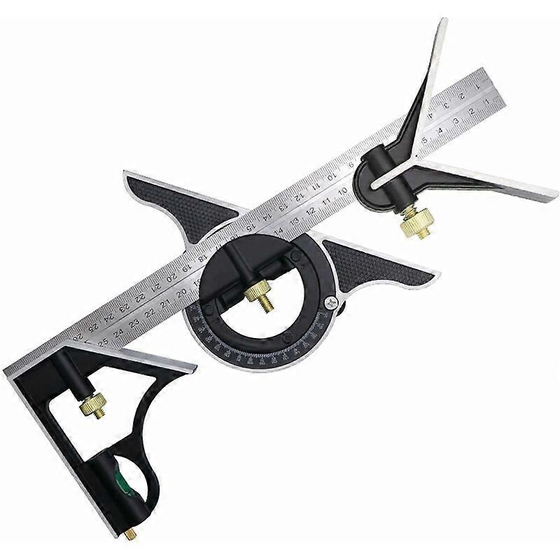 300mm Combination Square, Stainless Steel Combination Angle Ruler, Combination Square with Spirit Level and Handy Line Puller, Ideal for Carpentry Wor