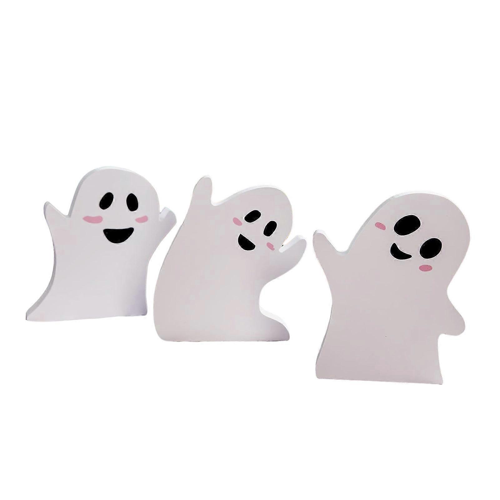 3/6Pcs/Set Halloween Ghost Tiered Tray Decoration Rustic Wood Cartoon White Ghost Sign Party Desktop Layered Tray Ornament Festival Gift