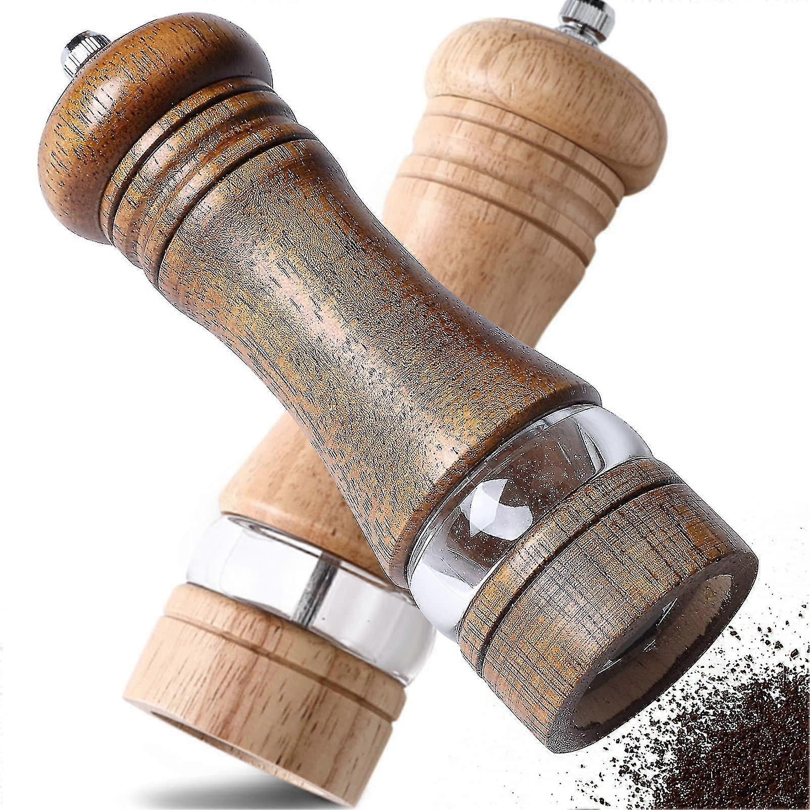 2 قطعة مطحنة ملح وفلفل خشبية ، مطحنة فلفل يدوية ، مطاحن ملح وفلفل مجموعة مع خشونة مقاومة للصدأ وقابلة للتعديل