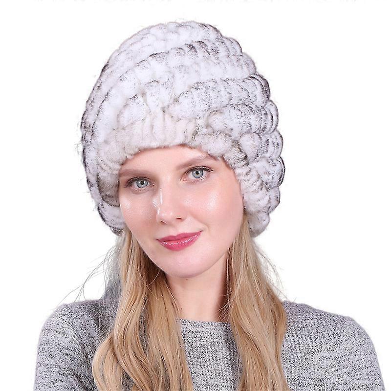 MIMIGO Hand Made Knitted Liner Rabbit Fur Hats Multicolors Women's Rabbit Fur Hat Furry Beanie Winter Hat Ski Skull Cap