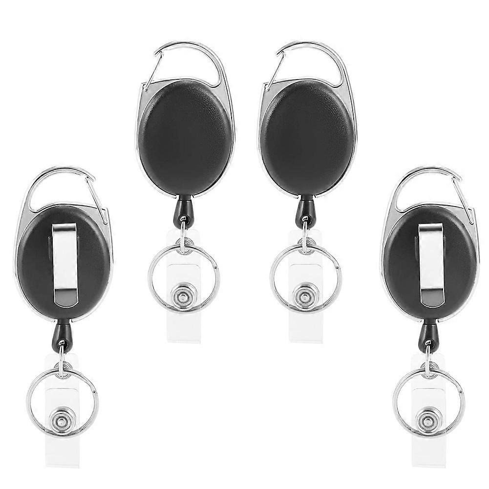 Extendable Key Fob, Set of 4 ID Badge Reel with Vinyl Strap and Key Ring, Extendable Lanyard, Carabiner