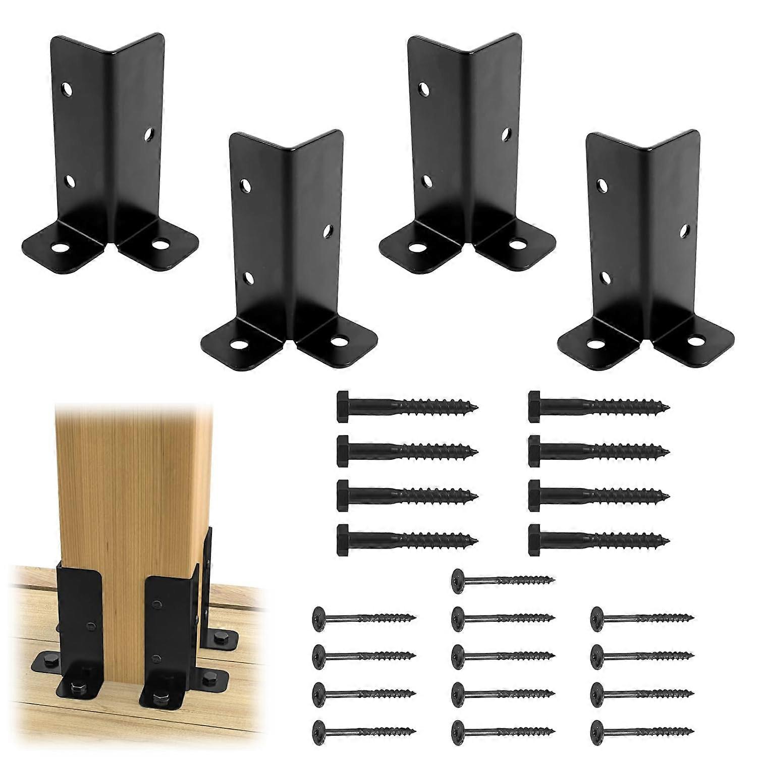 nice Muzata Support de base de poteau réglable en 4 pièces Ancrage de poteau de pont Convient à 1,5x1,5,2x2,2x4,4x4 poteau de clôture en bois robuste Gazebo Support de base de poteau Noir H