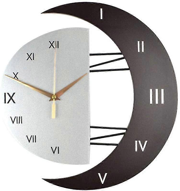 silent wall pendulum creative moon shaped frame quartz wall clock, modern pendulum clock wall clock