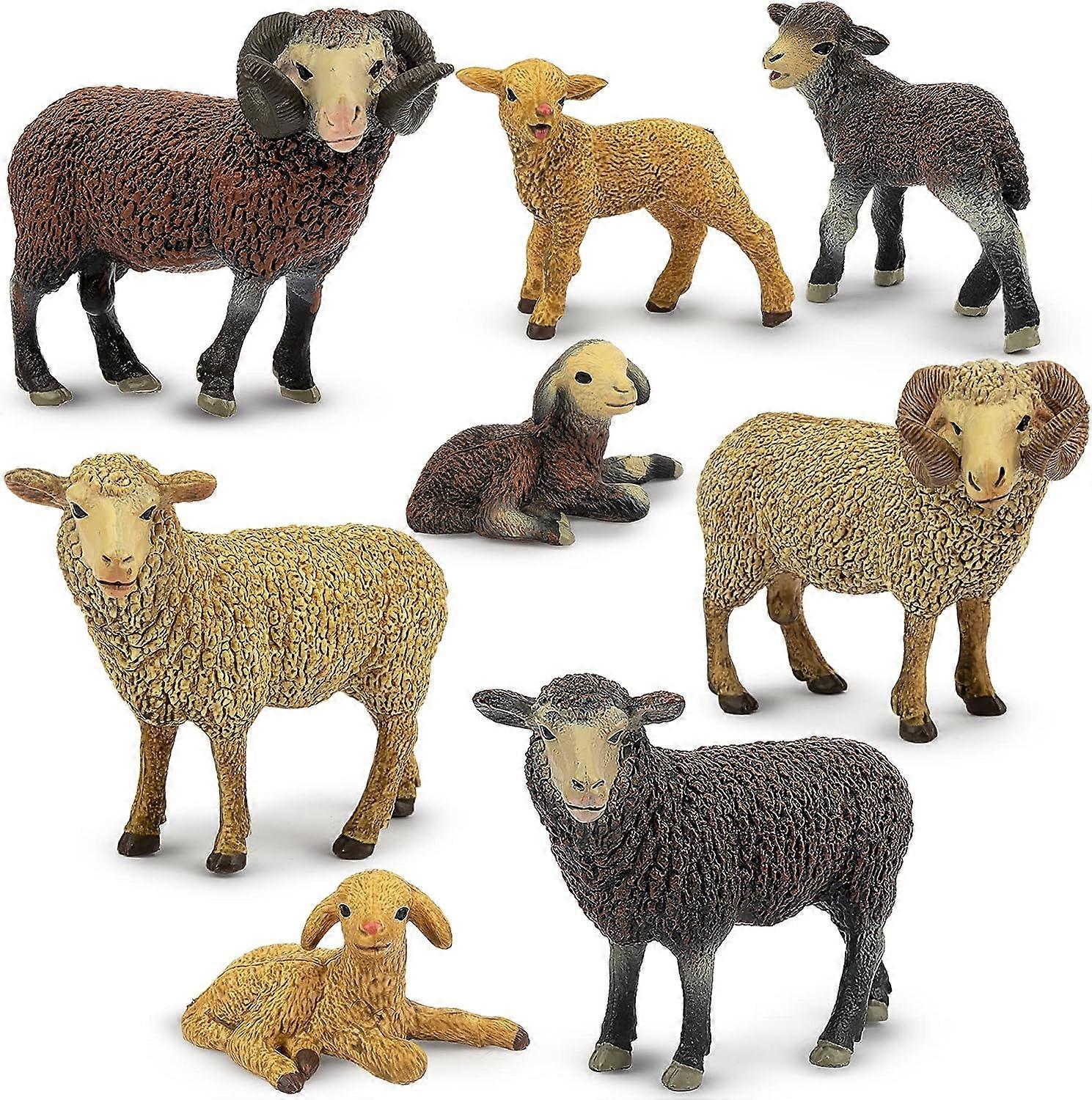 8PCS Merino Sheep Figures Farm Animal Toy Figurines - Plastic Forest Animal Figurines for Kids Boys Girls Age 3-5 6-12
