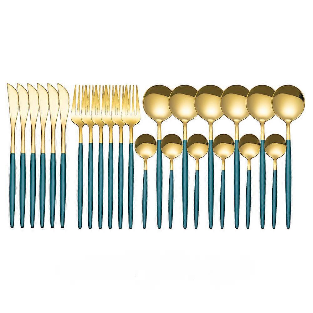 24Pcs Stainless Steel Tableware Knife Fork Tea Spoon Upscale Dinnerware Gift