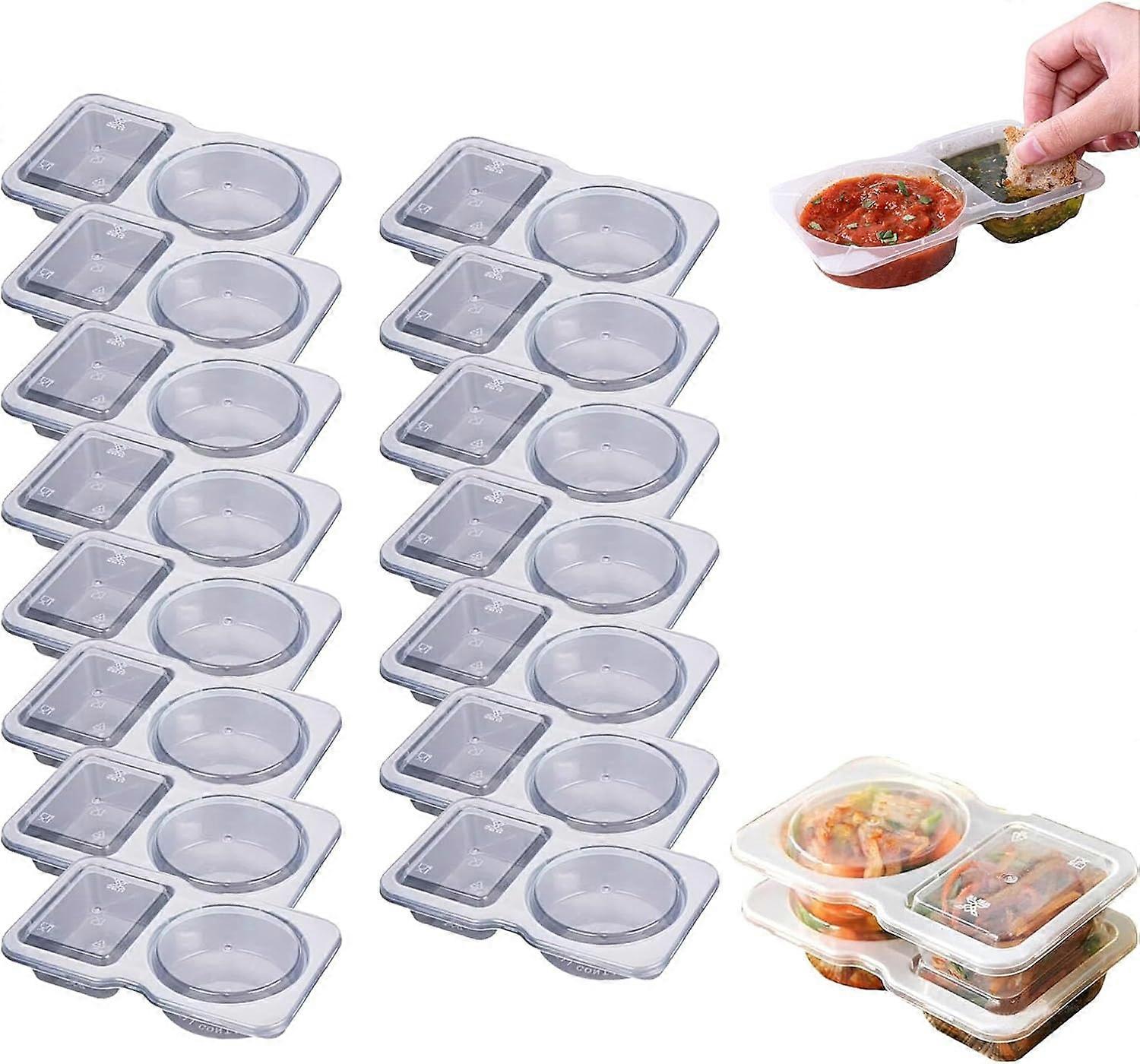 Double Compartment Condiment Container, Double Condiment Containers with Lids, 2 Compartment Snack Containers,Portable Condiment Containers for to-go 