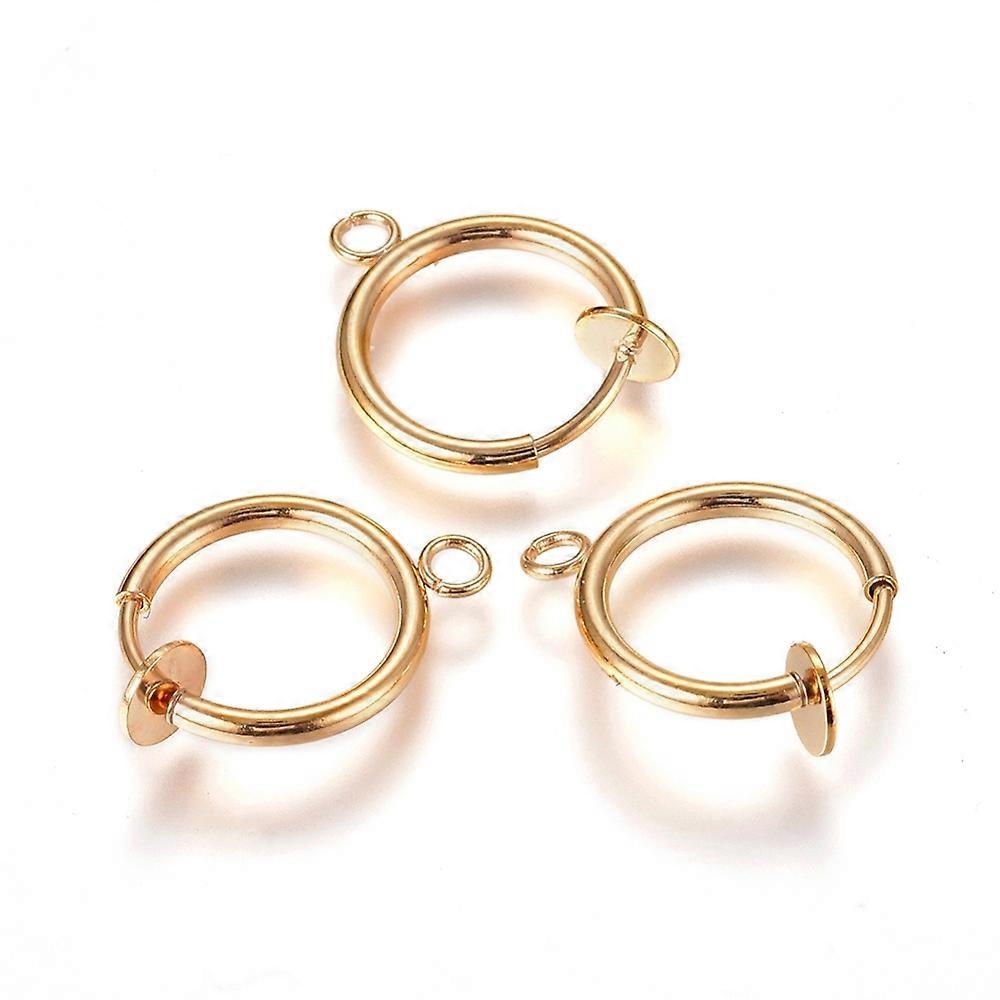 5pc 304 Stainless Steel Clip-on Earring Findings For Non-pierced Ears with Loop & Spring Findings Golden 17x13x4.5mm Hole: 1.8mm