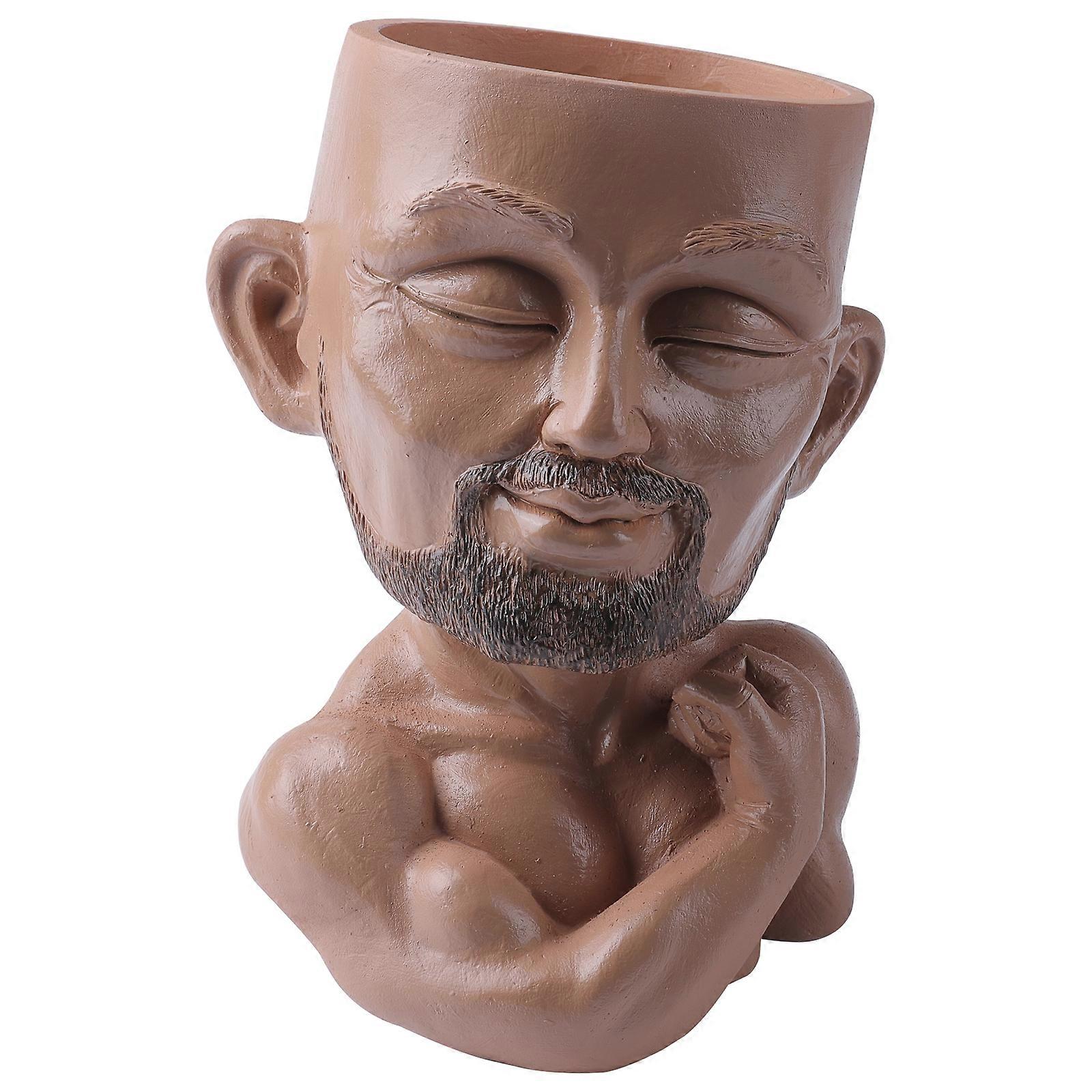 Beefcake Guy דגם פנים עציץ שרף ראש שרף עציץ מקורה בחוץ עם חור ניקוז