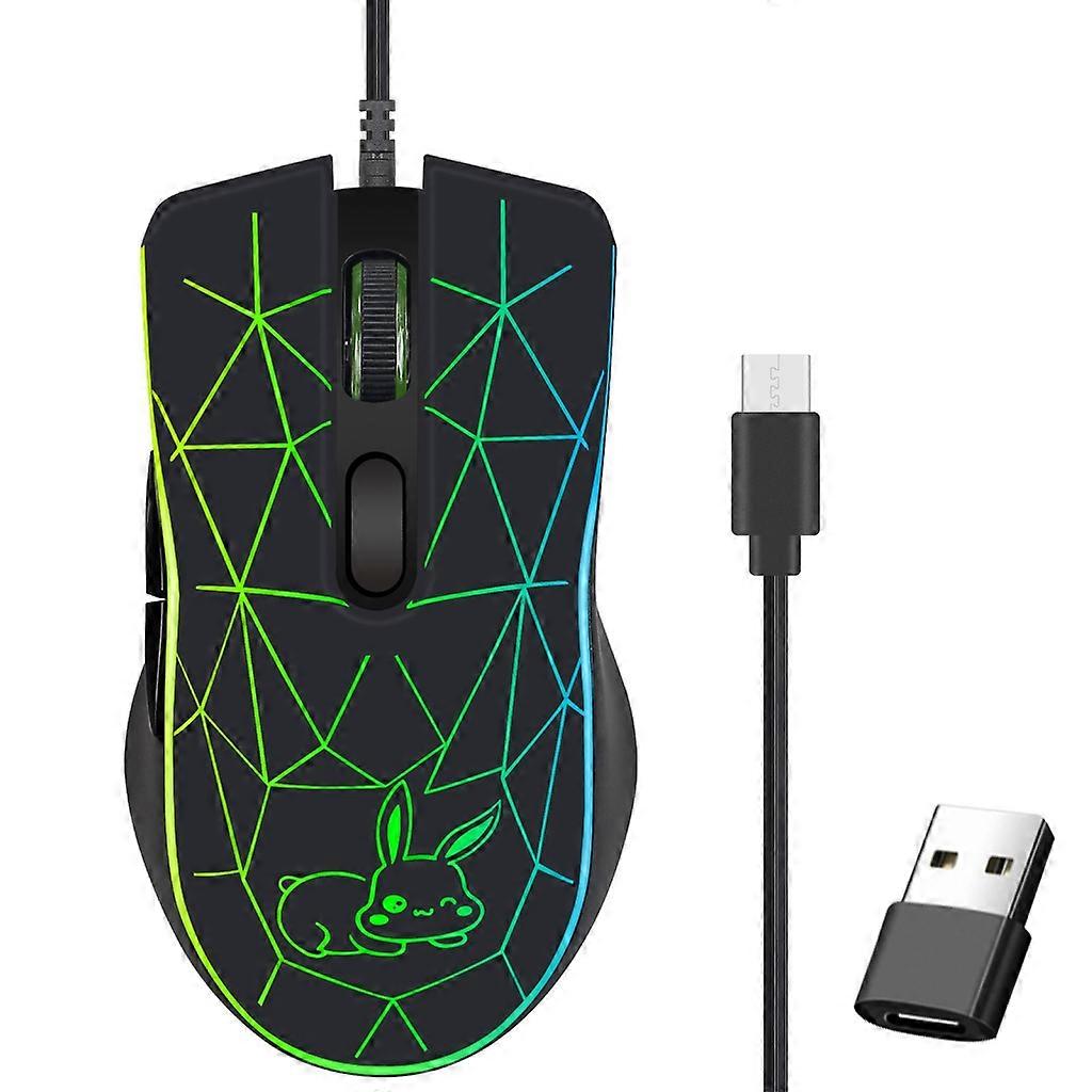 Silent Wired Gaming Mouse 6 Button LED Optical USB Type-C Computer Game Mice