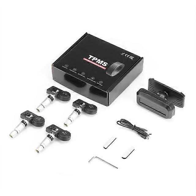 Solar Car TPMS Wireless Auto Tire Pressure Monitoring Tyre Temperature Alarm System with 4 External Sensors for 4-Wheel Vehicles