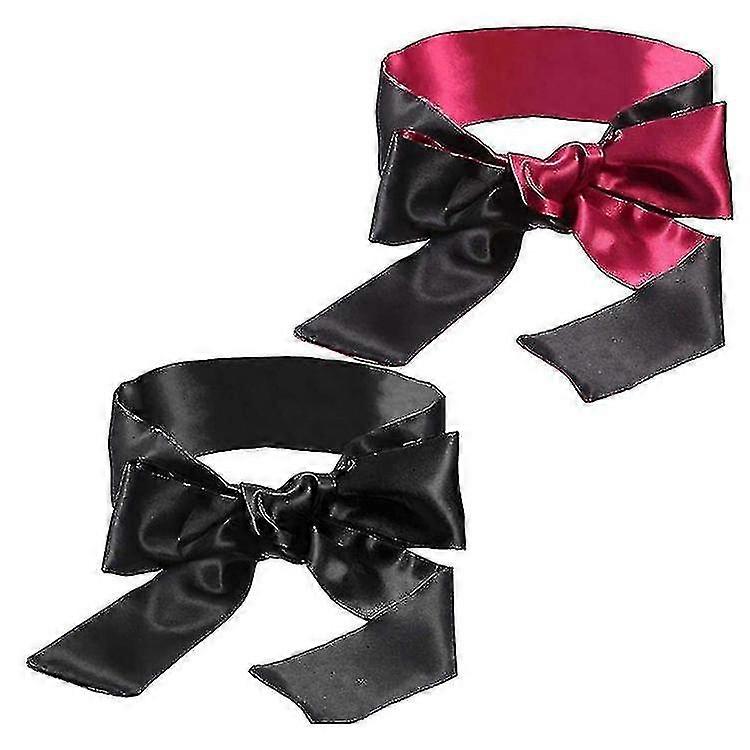 2パックスリーピングマスクサテンアイマスク目隠し、150cm(黒、赤、黒)