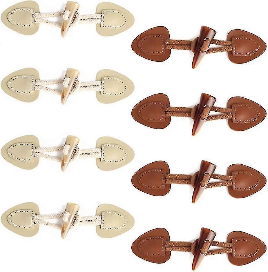 Läderhorn Toggle Knappar 8 Par Horn Fastener Knappar Pu Läder Syknappar Toggle Fastener För DIY Kläder Sömnad