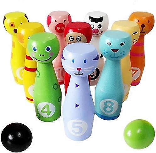 Wooden Bowling Game for Kids Colorful Wooden Bowling Set with 10