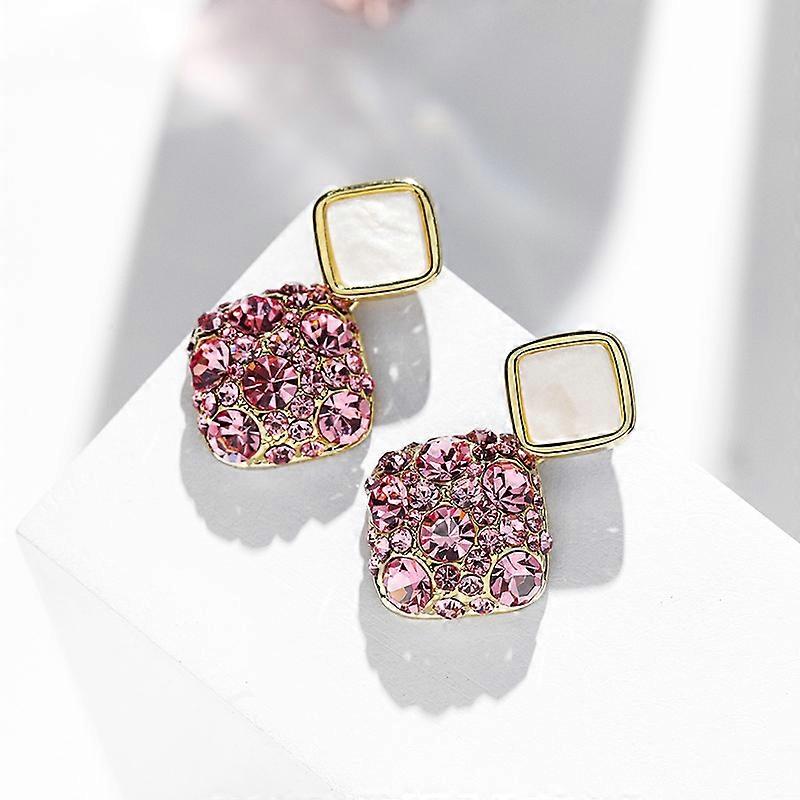 Rhinestone Crystal Stud Earrings Pink Stone
