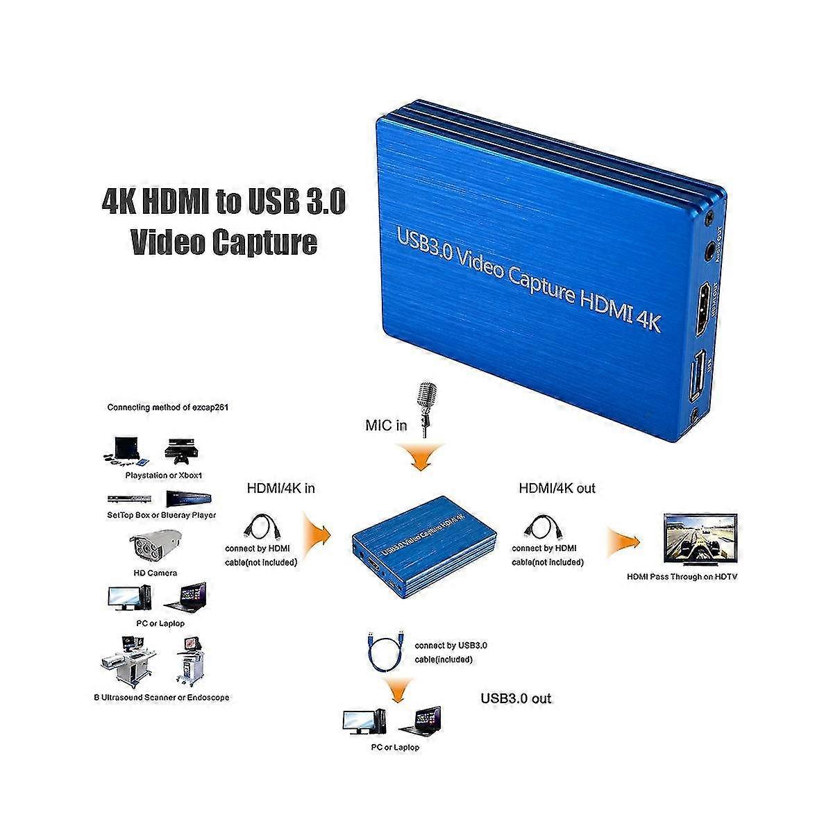 Kompatybilny z 4K do USB 3.0 Video Capture Card Video Recorder dla Obs Vmix Wirecast Potplayer Vlc Encoder Player Black