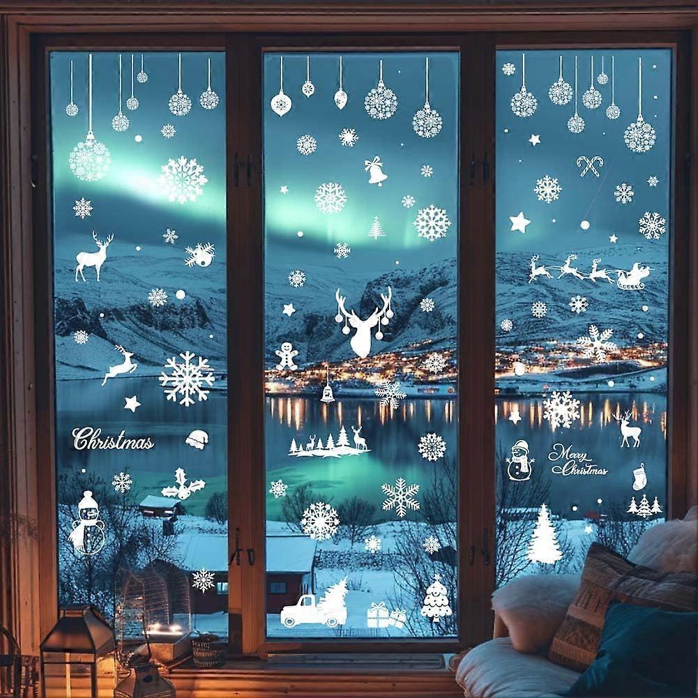 109pcs Christmas Window Stickers Snowflake Window Stickers Christmas Tree Window Clings Floor Clings Non Adhesive Sticker Christmas Window Decals Deer