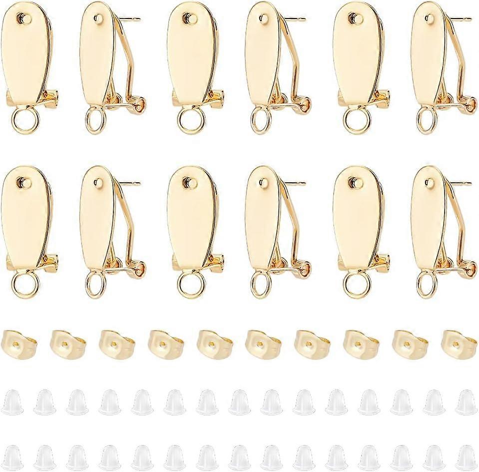 14Pcs Real 18K Gold Plated Ear Studs Meal Stud Earring Findings French Clip Earrings with Loop Earring Posts with Ear Nuts Stud Earring for DIY Earrin