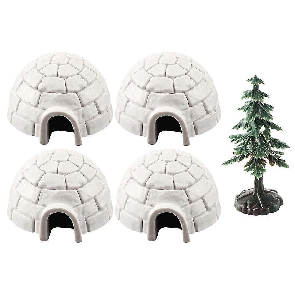 1 set of Simulated Ice House Figurine Miniature Tree Small Ice House Decors Desktop Ice House Figurines