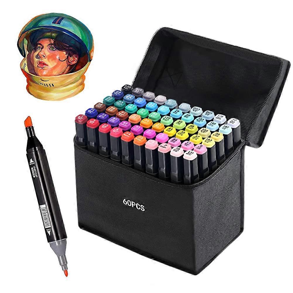 60/80 Colors Graphic Marker Pen Dual Tip Sketch Pen Double Ended Finecolour Sketch Marker with Black Bag