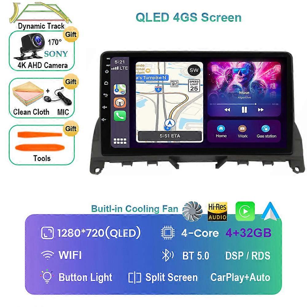 Android 13 Car Radio For Mercedes Benz C Class W204 S204 2007 - 2014 Multimedia Player Stereo Video 4G WIFI Navigation GPS QLED