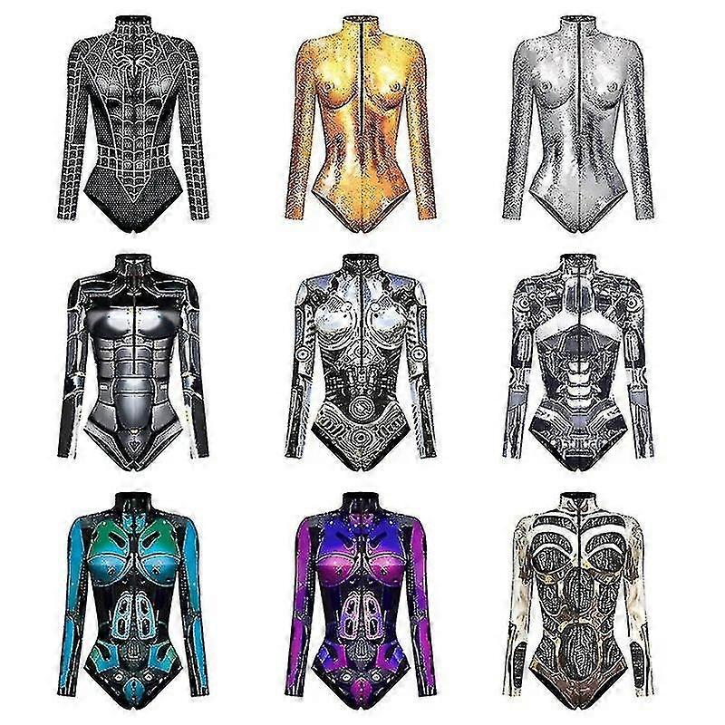 Robot Armor Zentai 3d Digital Print Long Sleeve Zipper Bodysuit Halloween Party Cosplay Costume
