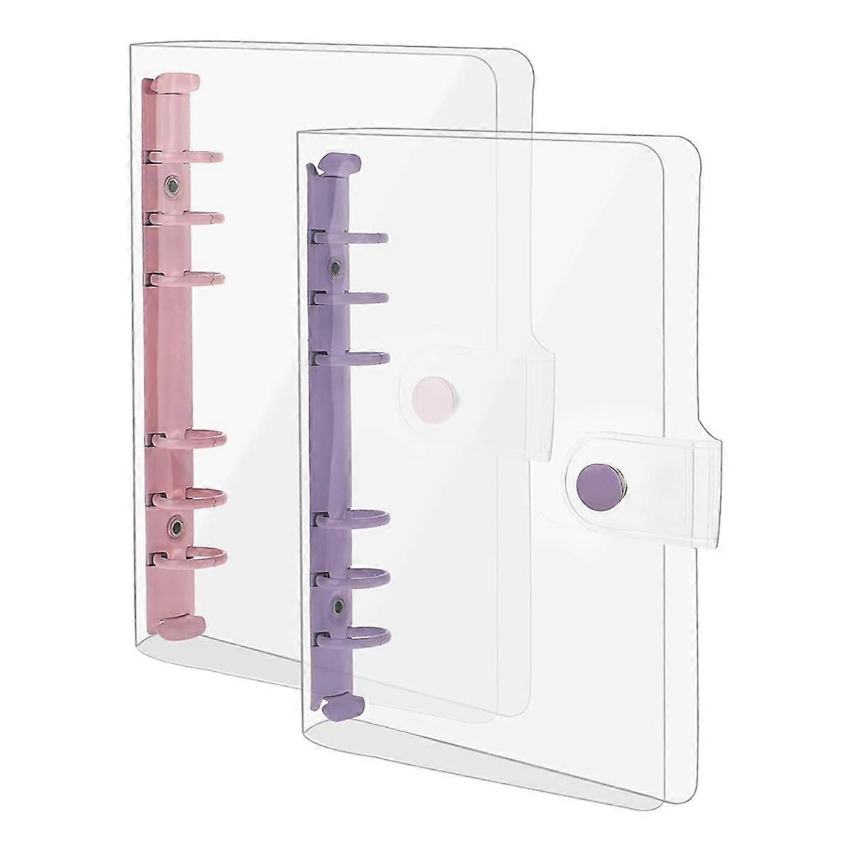 2 Pack A6 Soft PVC 6 Rings Binder, Clear Budget Binder, Refillable Planner Binder, Ring Binder Cover with Snap Button