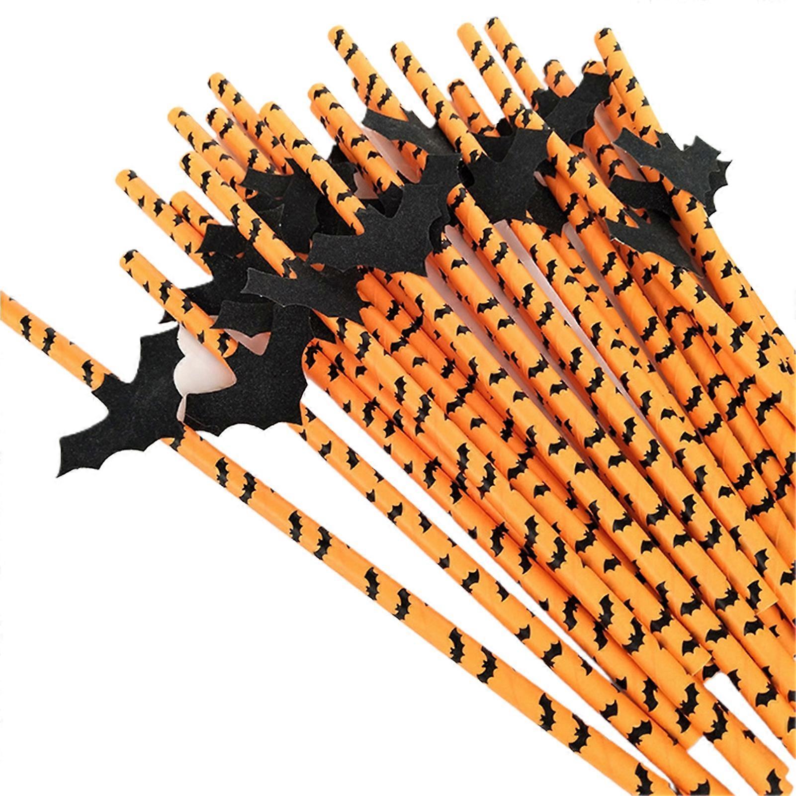 25Pcs/Set Flexible Straw Eye-catching Paper Decorative Halloween Skull Batman Spider Straw for Daily Use JIKAIX
