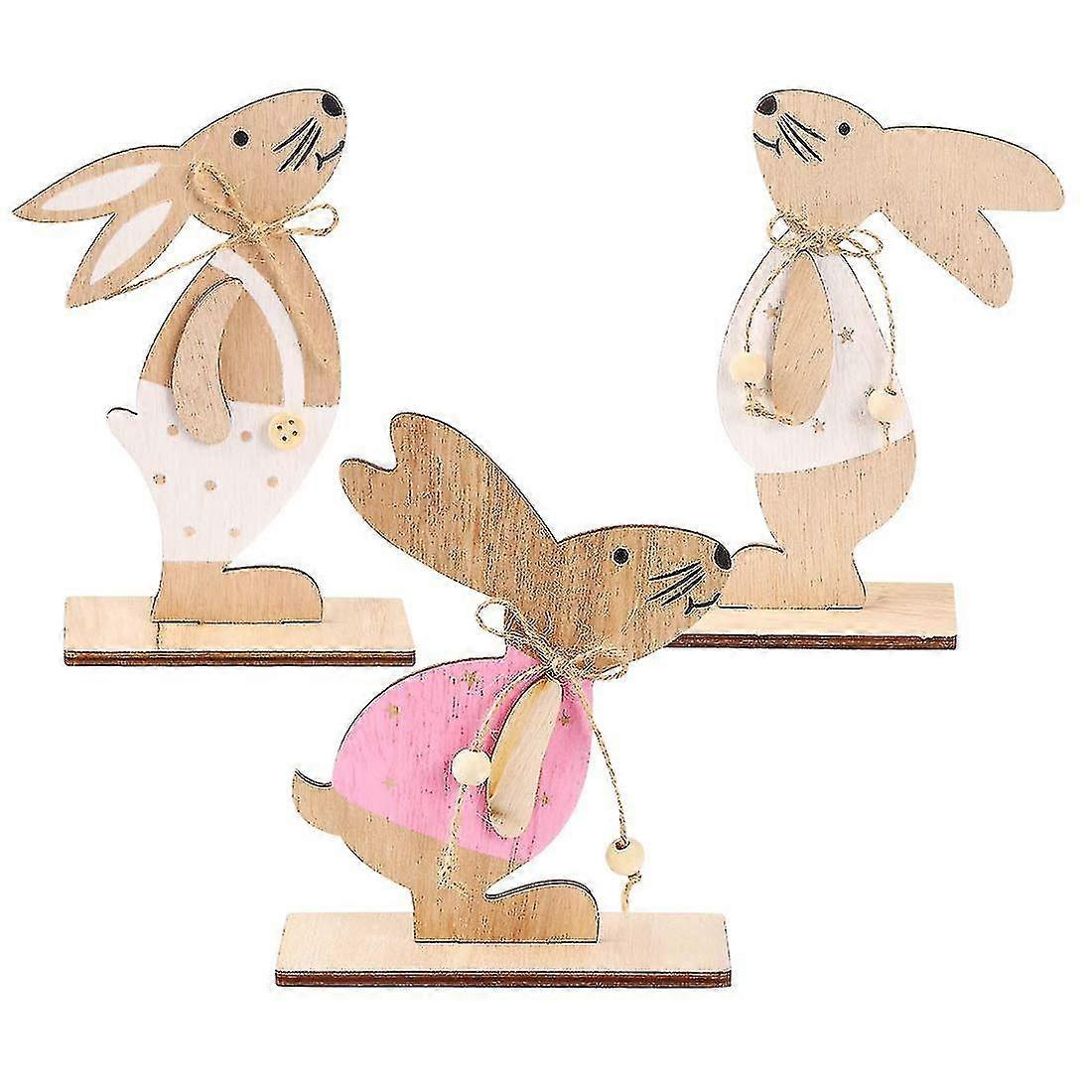 Påskehare dekorasjon, 3pcs tre påskehare påske dekorasjoner