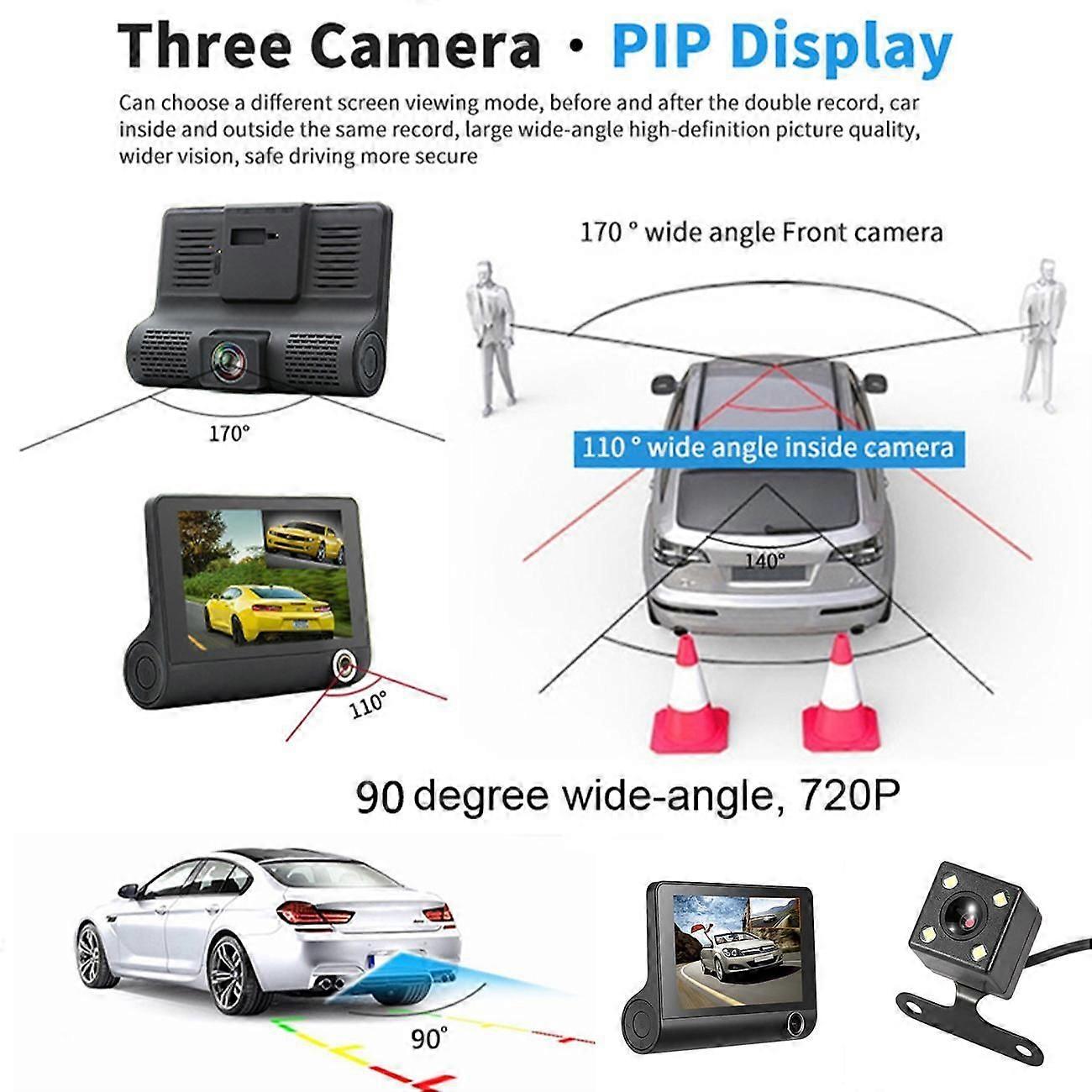 4 Inch 1080P Car DVR Camera Recorder 3 Lens IPS HD Display G-sensor Motion Detection Parking Monitor Night Vision Video Recorder
