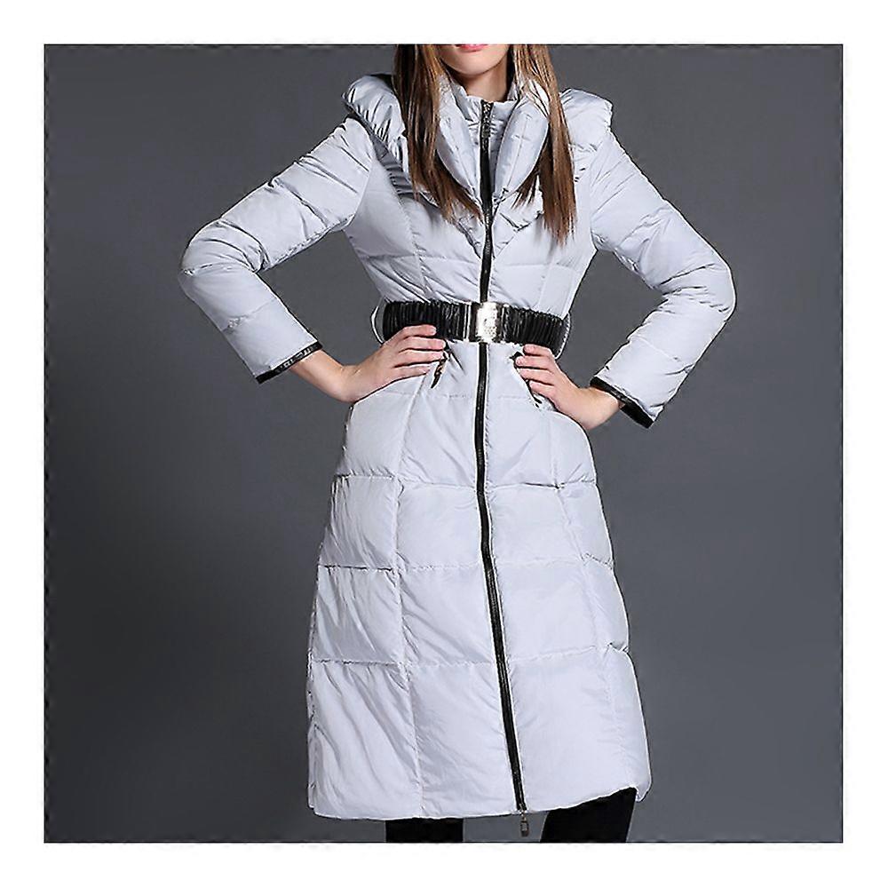 slim mid-length thick hooded down jacket