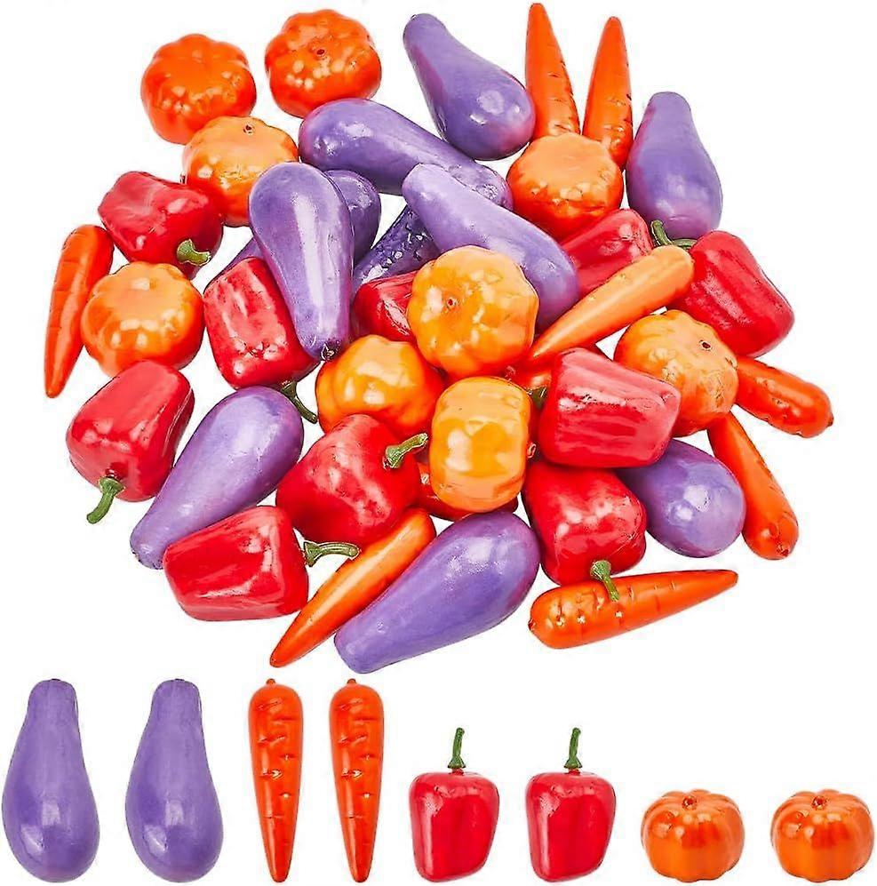40Pcs 4 Styles Realistic Artificial Foam Vegetables Decorative Simulation Carrot Pumpkin Eggplant Hot Pepper Food Set Props for Home Kitchen Table Cen