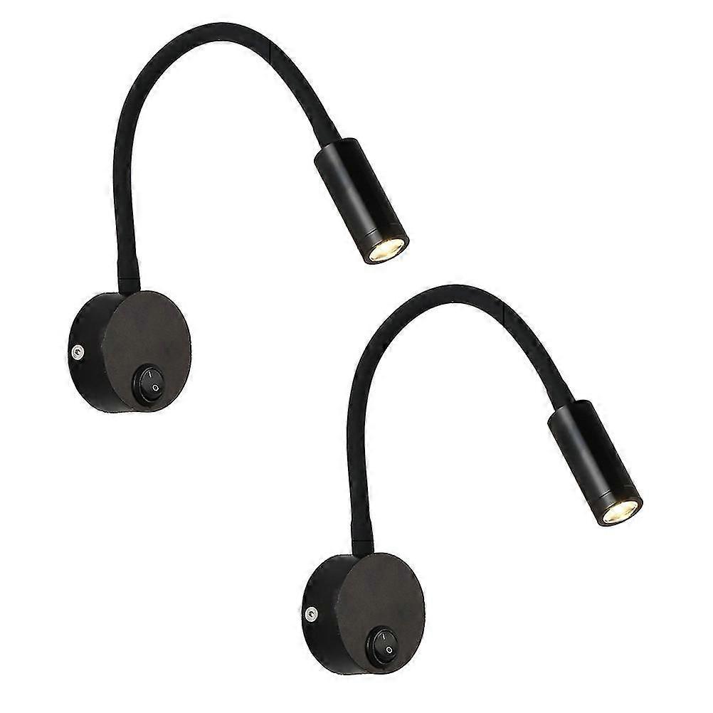2 Pcs 3W Flexible LED Gooseneck Bedside Reading Light Plug in Wall Light Cylinder with Sheath No Line (Black)