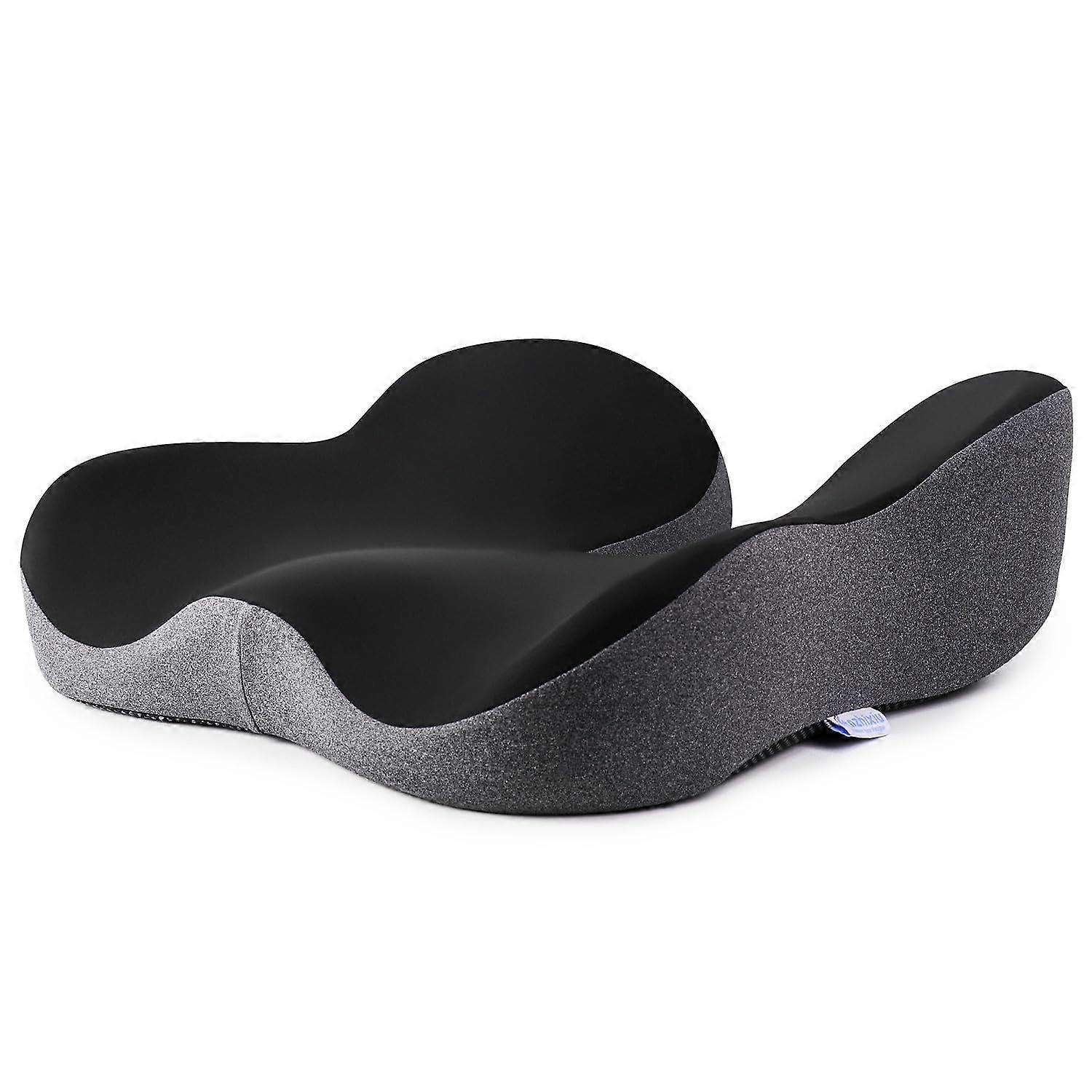 Pressure Relief Cushion for Long Sitting - Memory Foam Pillow for Hip, Tailbone, Coccyx, Sciatica - Black/Gray