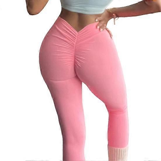 Women Yoga Pants High Waist Slim-Fit V-Waist Design Elastic Waistband Leggings Ruched Solid Color Exercise Leggings