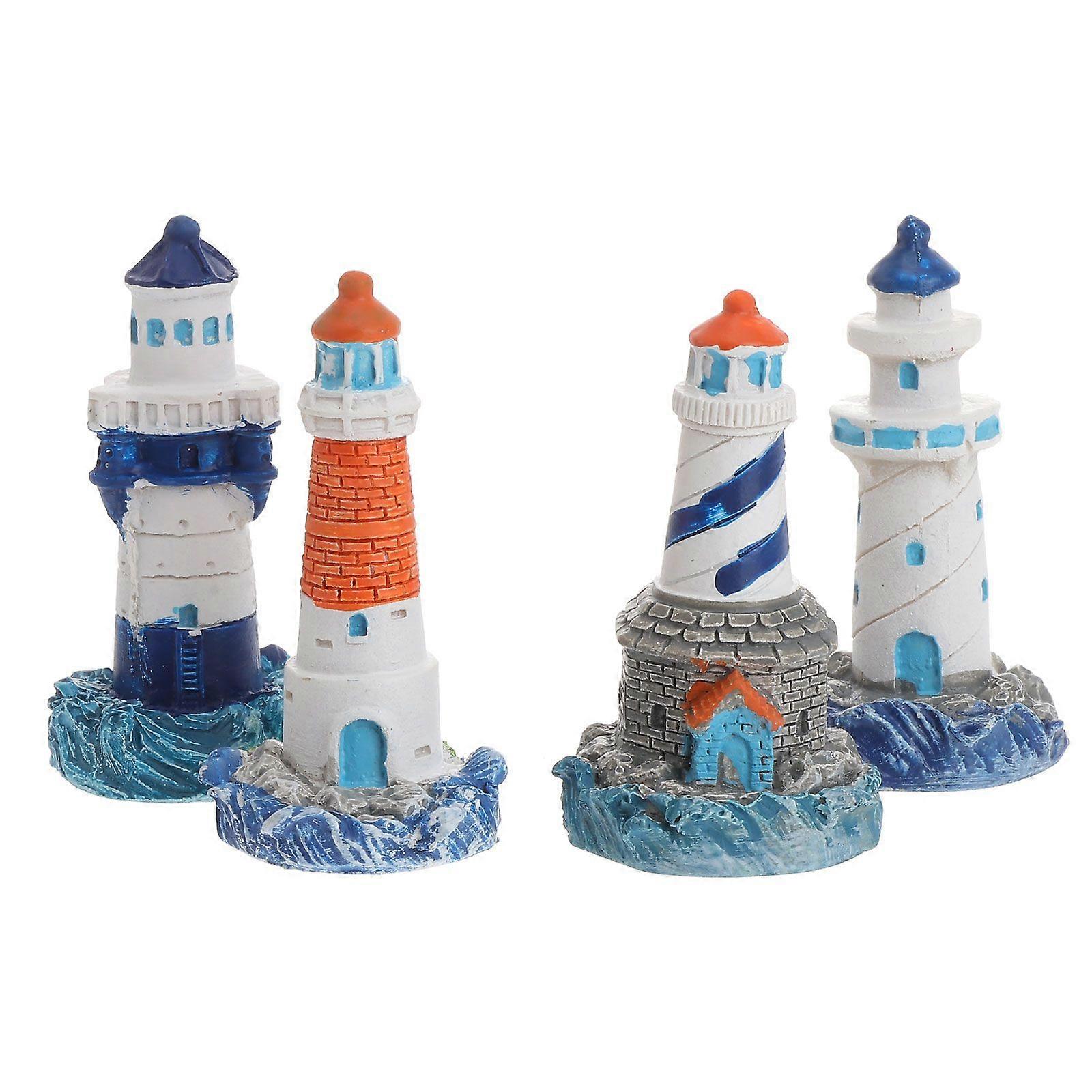 4pcs Mediterranean Style Lighthouse Ornaments Figurines Tower Succulent Landscaping Accessories (Mixted Pattern)