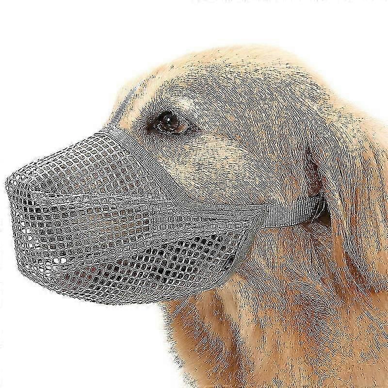 Hundenæse med justerbare stropper, bløde netdækkede næsepartier til små mellemstore store hunde (grå L)