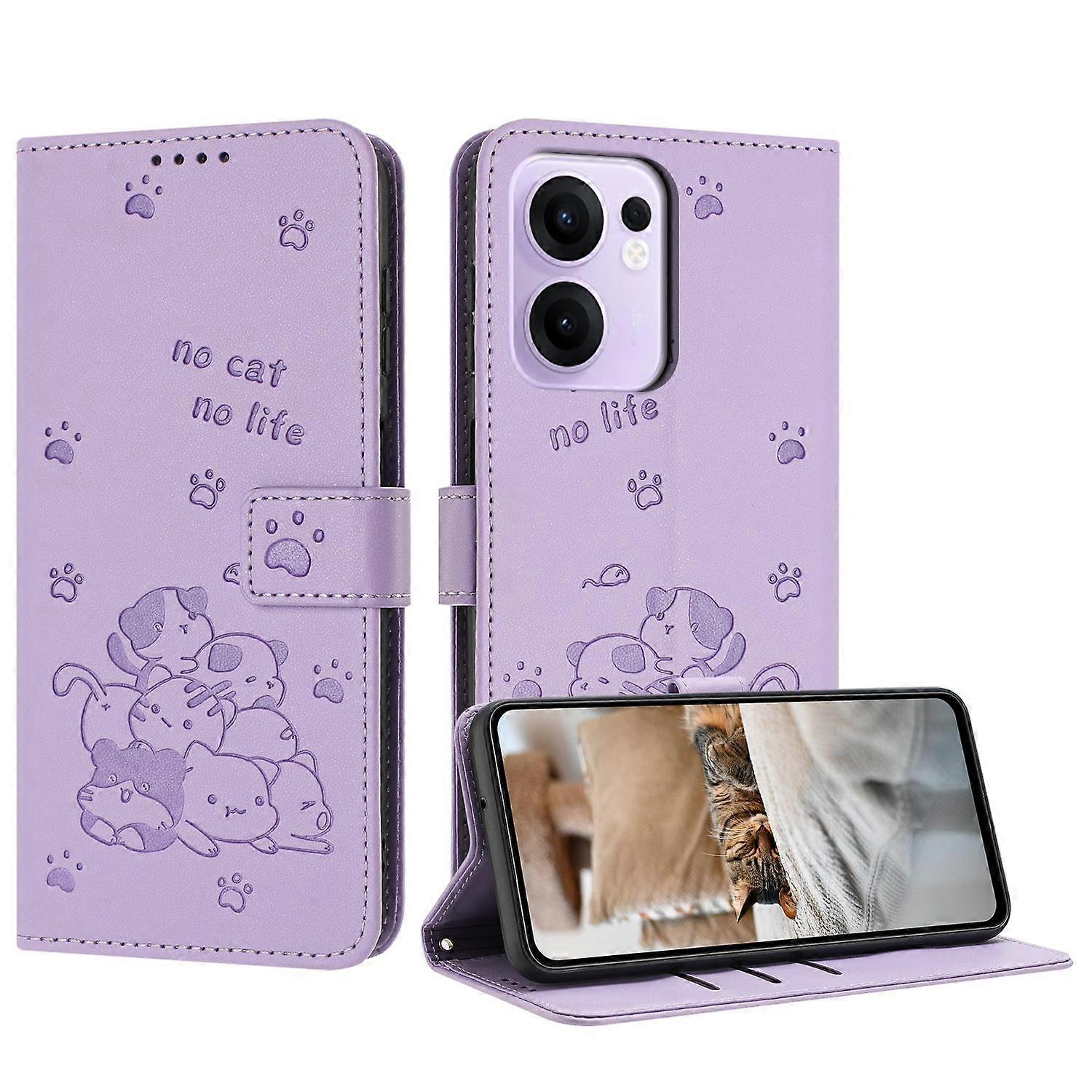 Embossed Kitten Phone Leather Case with Lanyard